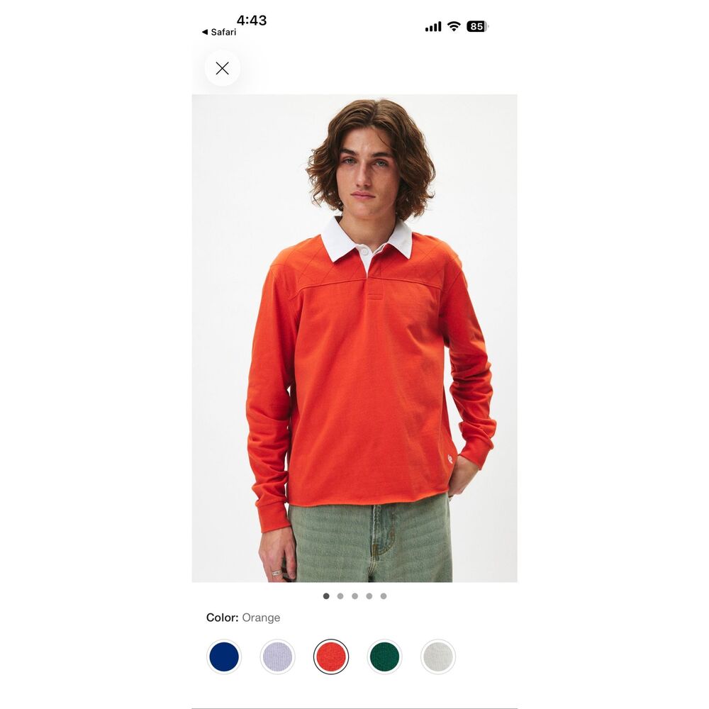Urban Outfitters Richmond Quilted Raw Hem Rugby Shirt Red Orange XL